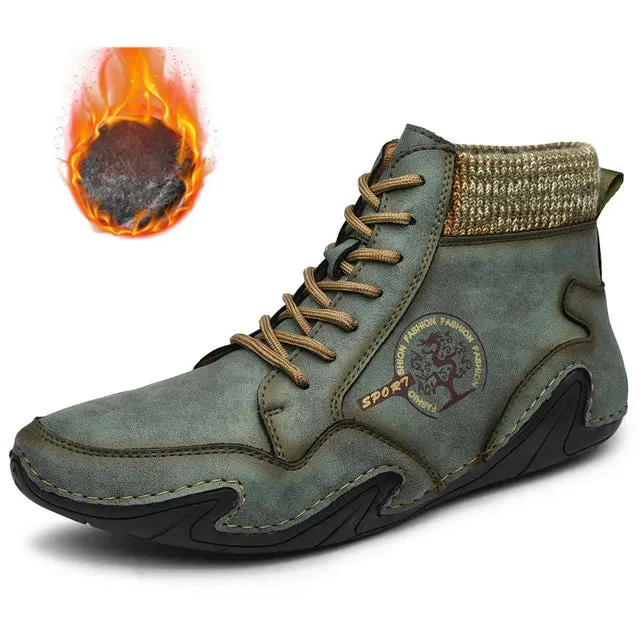 Winter-ready Plush Leather Men's Casual Sneakers: Stylish, Anti-Slip, and Warm Outdoor Shoes.