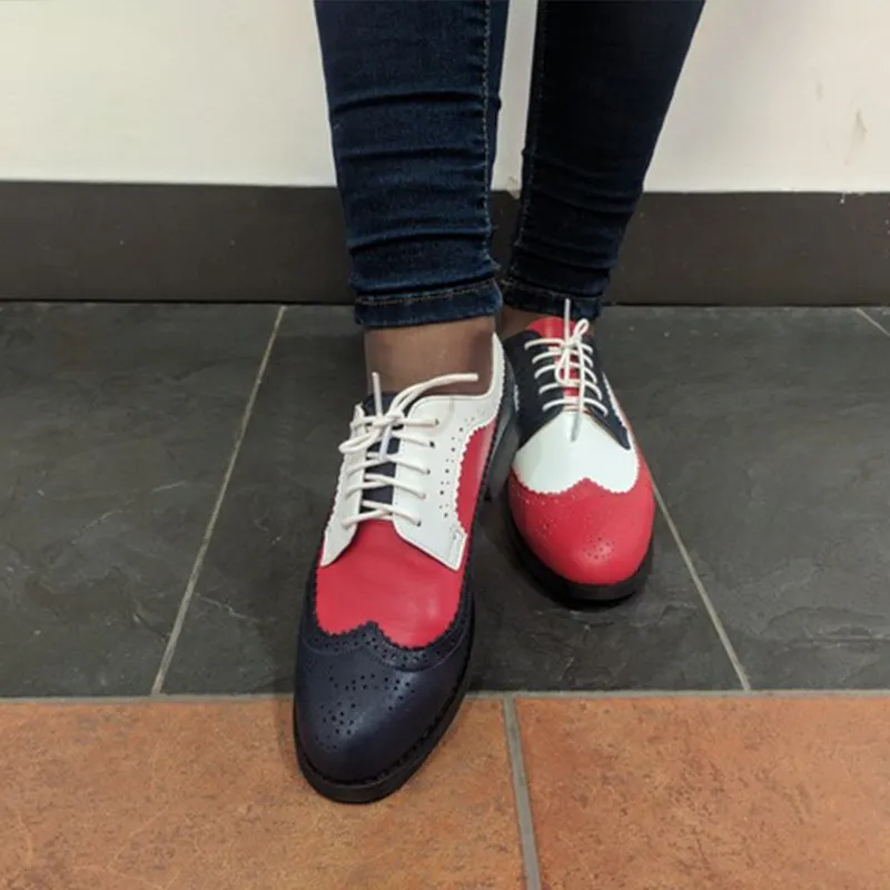 Women Genuine Leather Oxford Shoes Woman Flats Handmade Vintage Retro Lace Up Loafers Brown Casual S