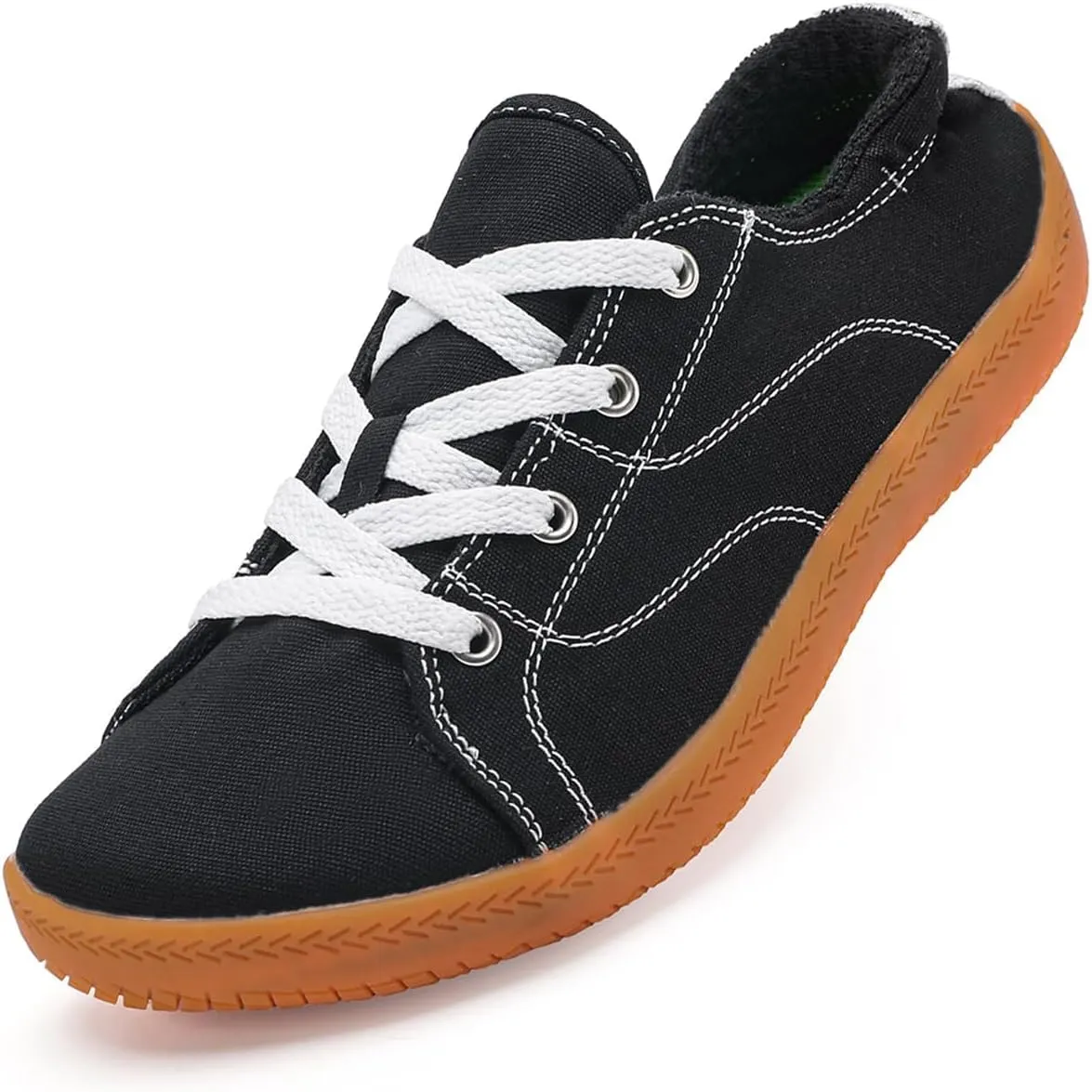 Women's Barefoot Shoes Wide Canvas Minimalist Workout Walking Shoes,Zero Drop Sole Extra Wide Toe Non-Slip Breathable Sneaker(Black/Gum,38)