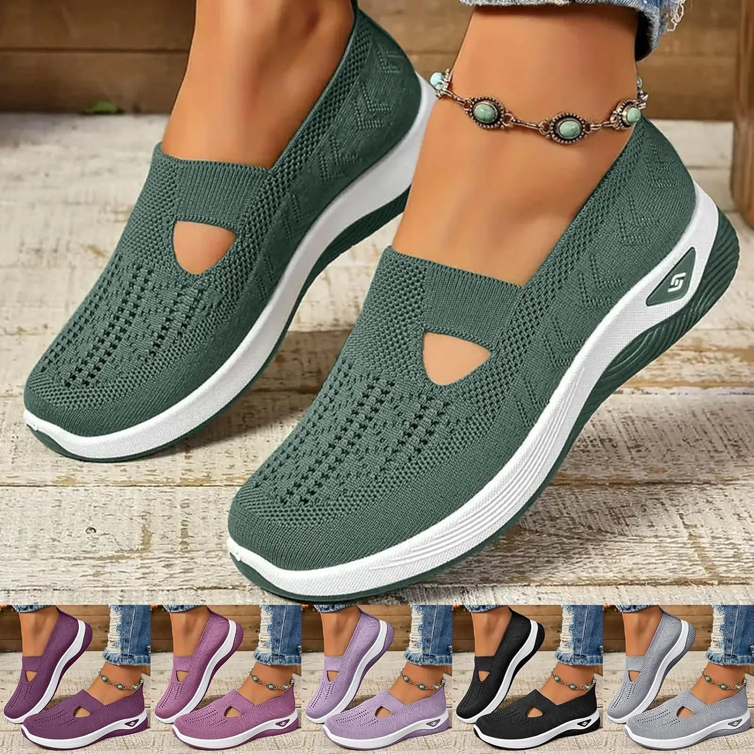 Womens Best Walking Shoes Slip On Sneakers Breathable Mesh Tennis Shoes Arch Support Non-Slip Orthopedic Sneakers
