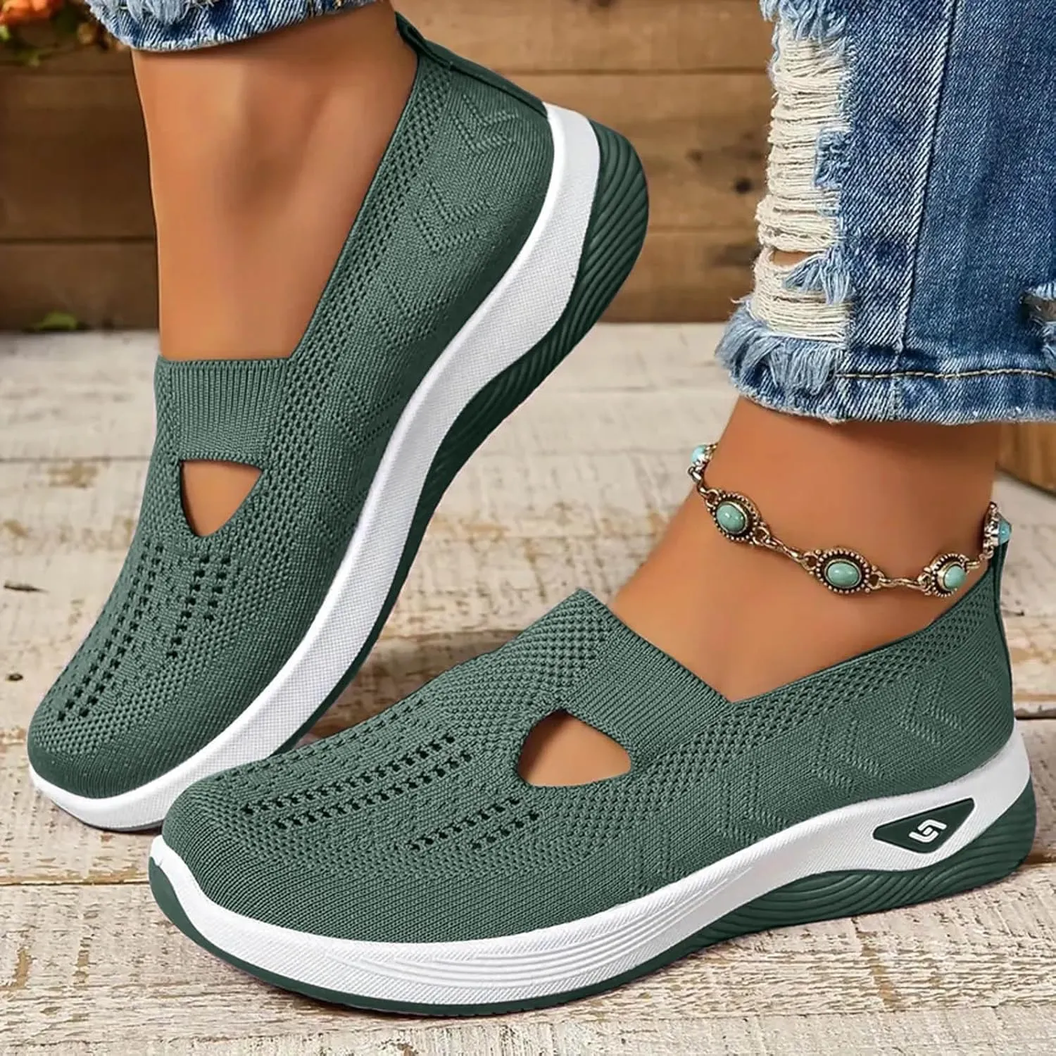 Womens Best Walking Shoes Slip On Sneakers Breathable Mesh Tennis Shoes Arch Support Non-Slip Orthopedic Sneakers
