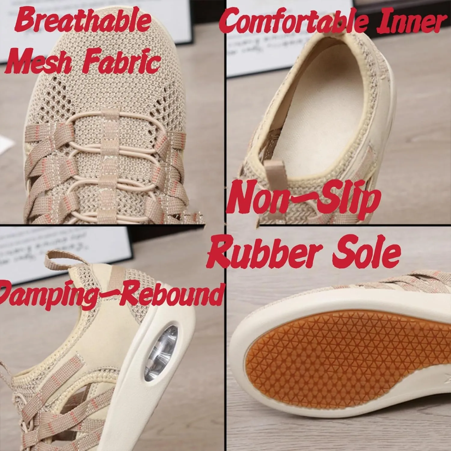 Womens Breathable Mesh Air Cushion Slip-On Loafers Summer Lightweight Casual Nurse Workout Walking Shoes