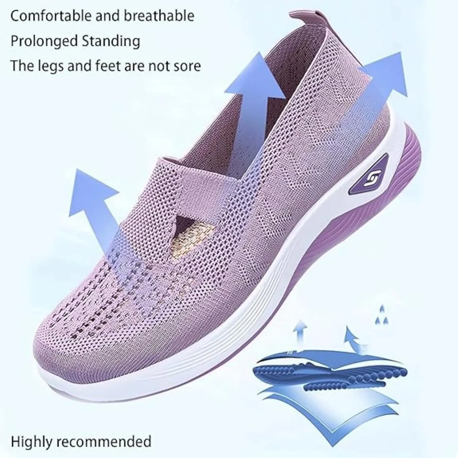 Women's Orthopedic Walking Shoes, Wide Width, Breathable, Soft, Slip On, Diabetic Foam, Hands Free, Sneakers