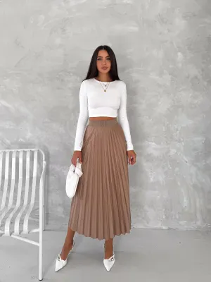 Women's Pleated Skirt Long Solid Color Skirt Modest Skirt: Beige / L/XL