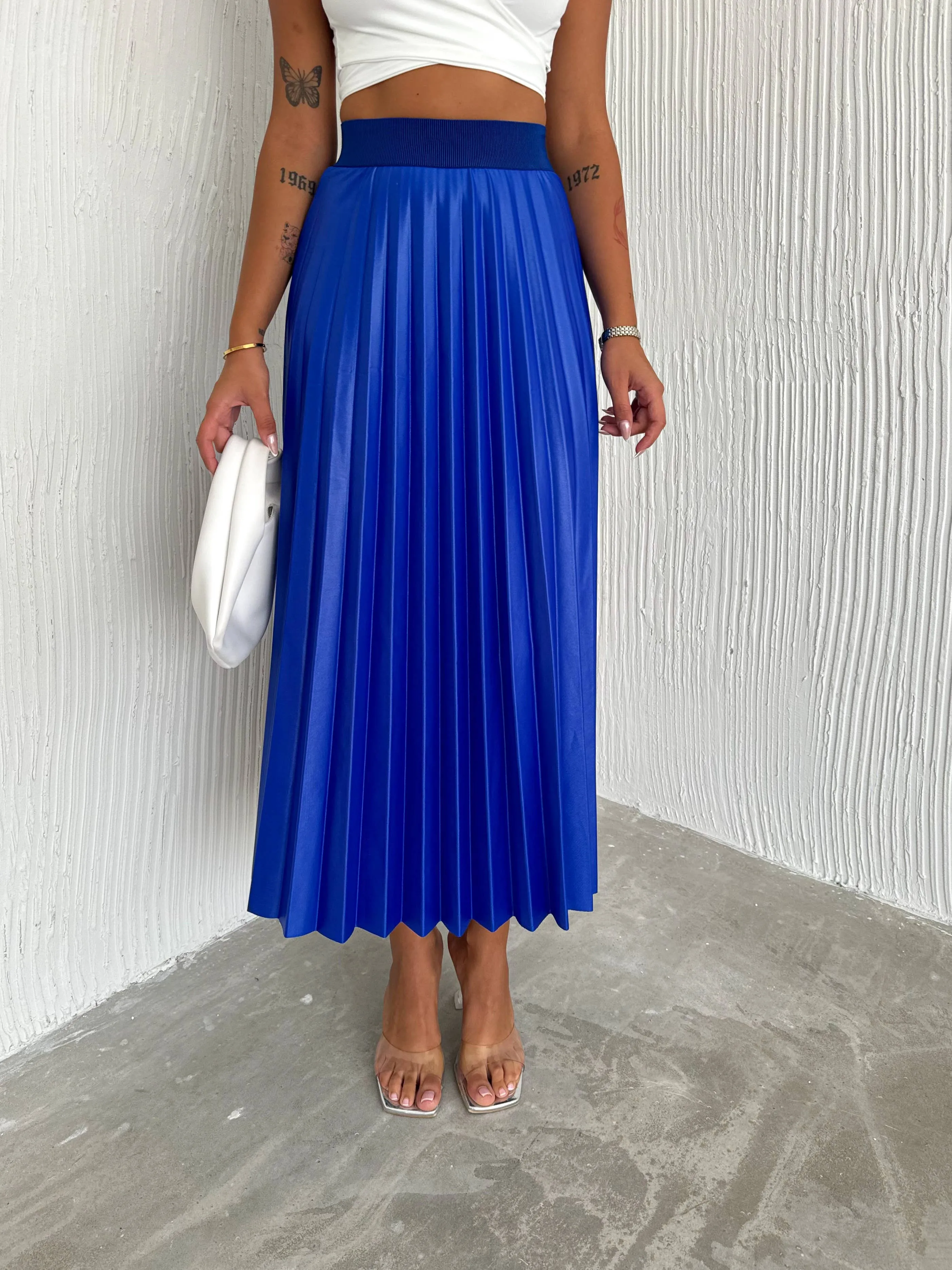 Women's Pleated Skirt Long Solid Color Skirt Modest Skirt: Beige / L/XL