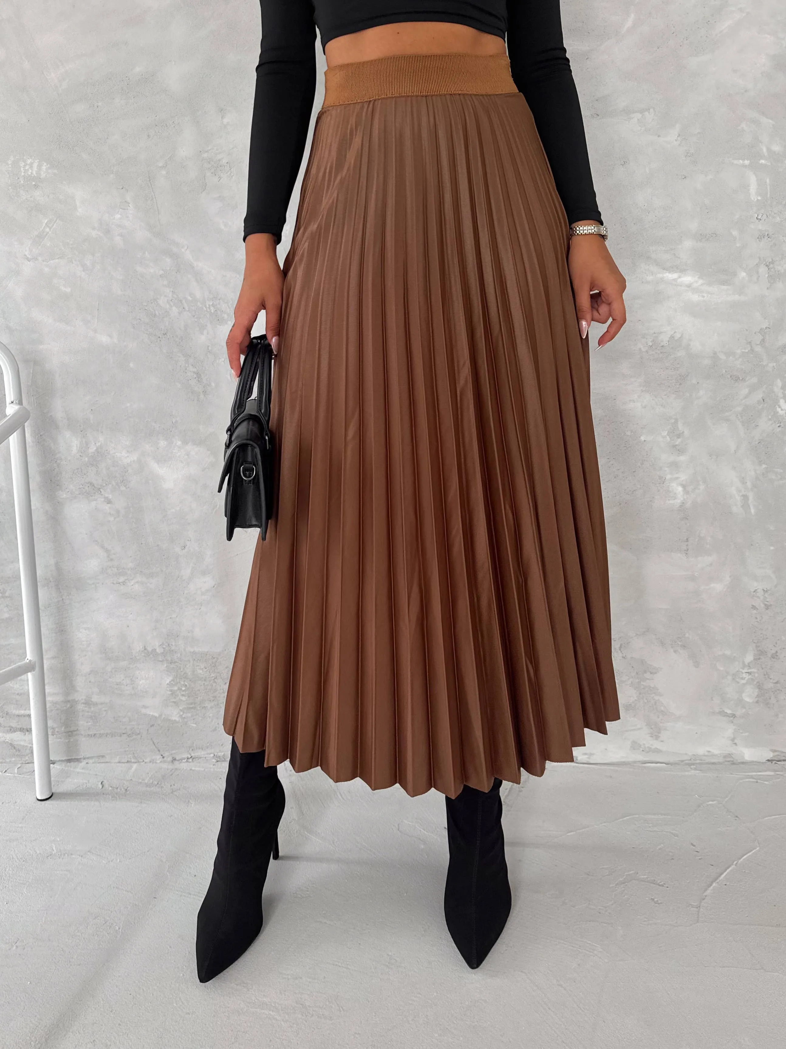 Women's Pleated Skirt Long Solid Color Skirt Modest Skirt: Beige / L/XL