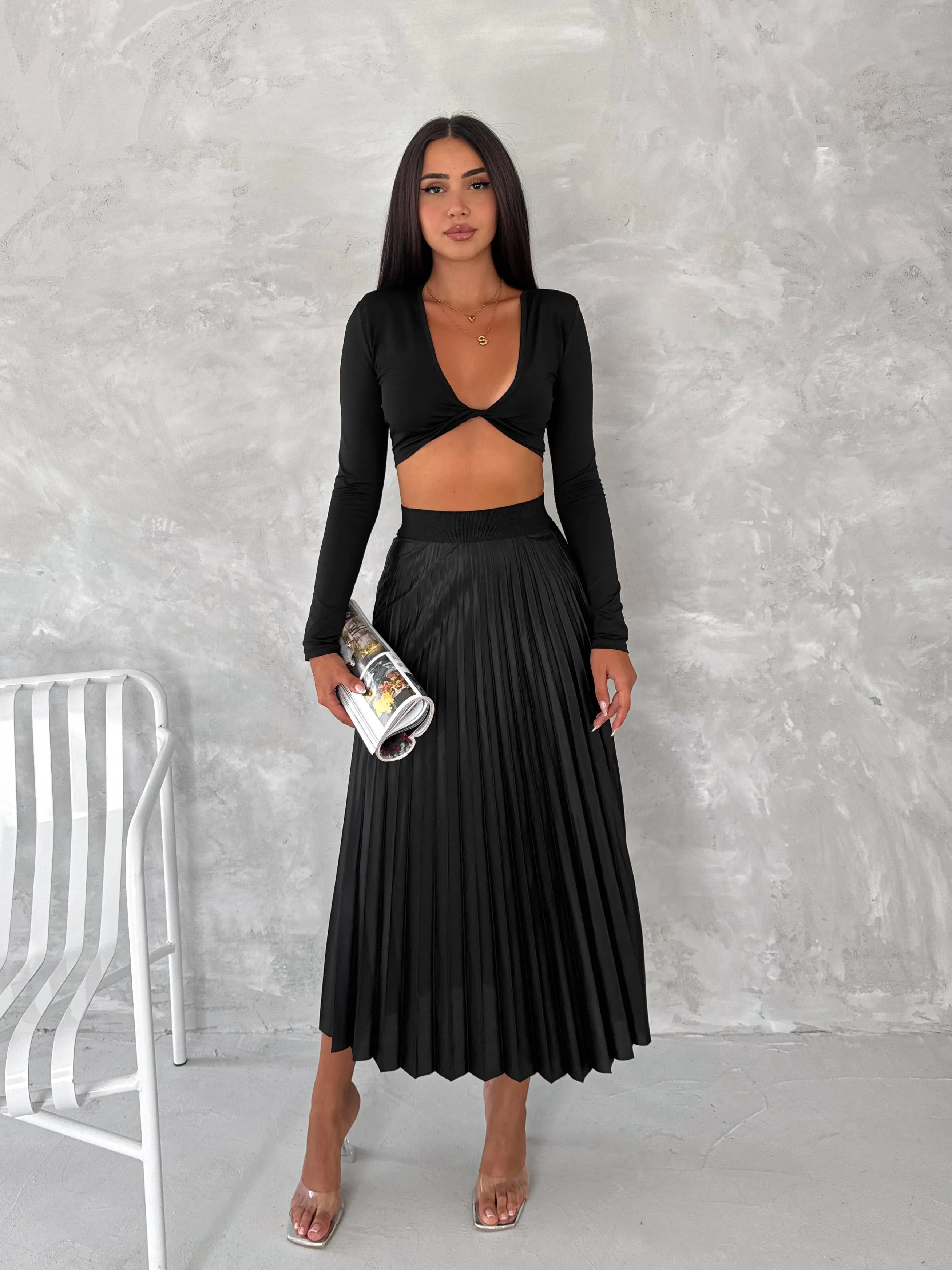 Women's Pleated Skirt Long Solid Color Skirt Modest Skirt: Beige / L/XL