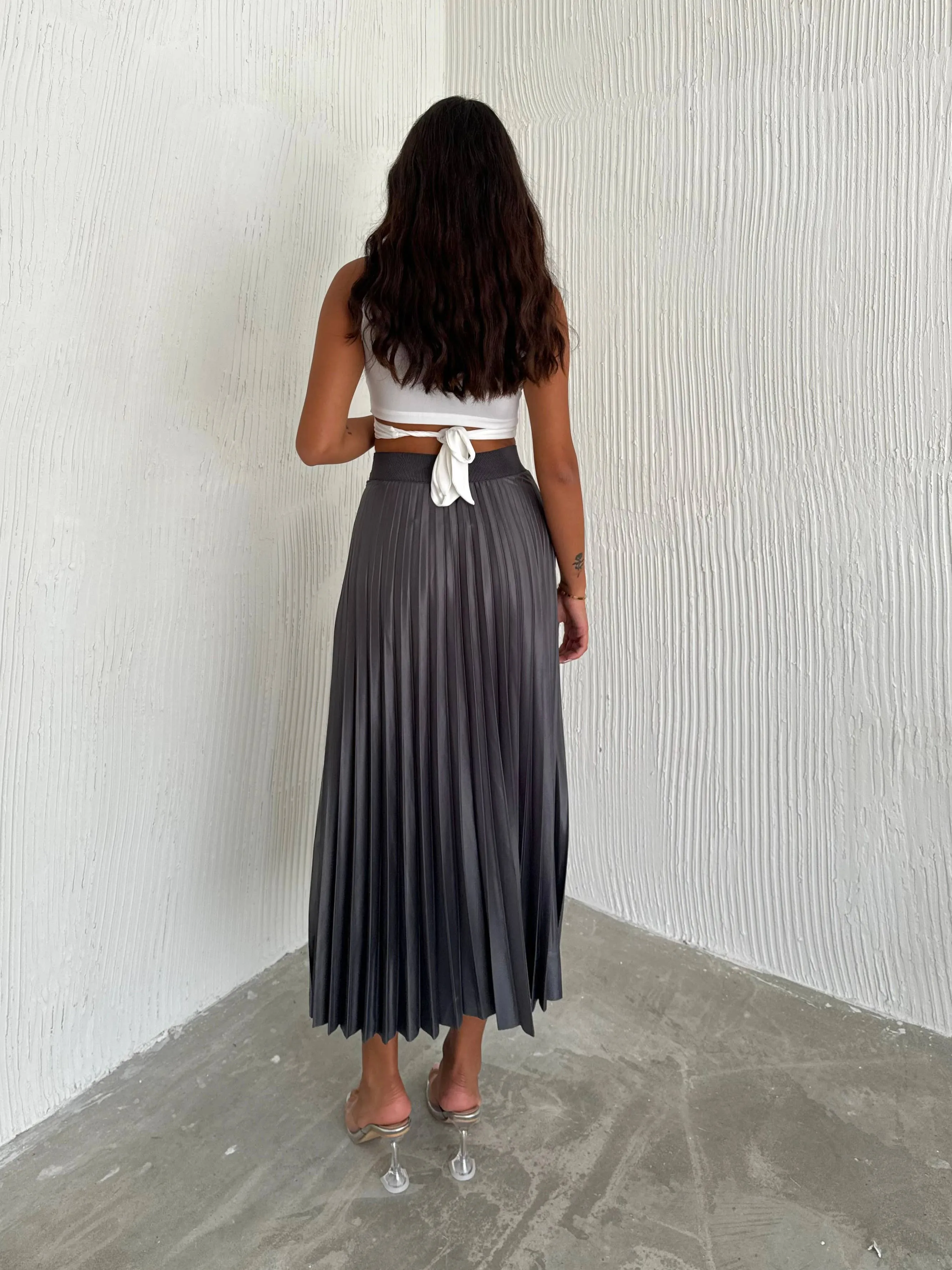 Women's Pleated Skirt Long Solid Color Skirt Modest Skirt: Black / L/XL