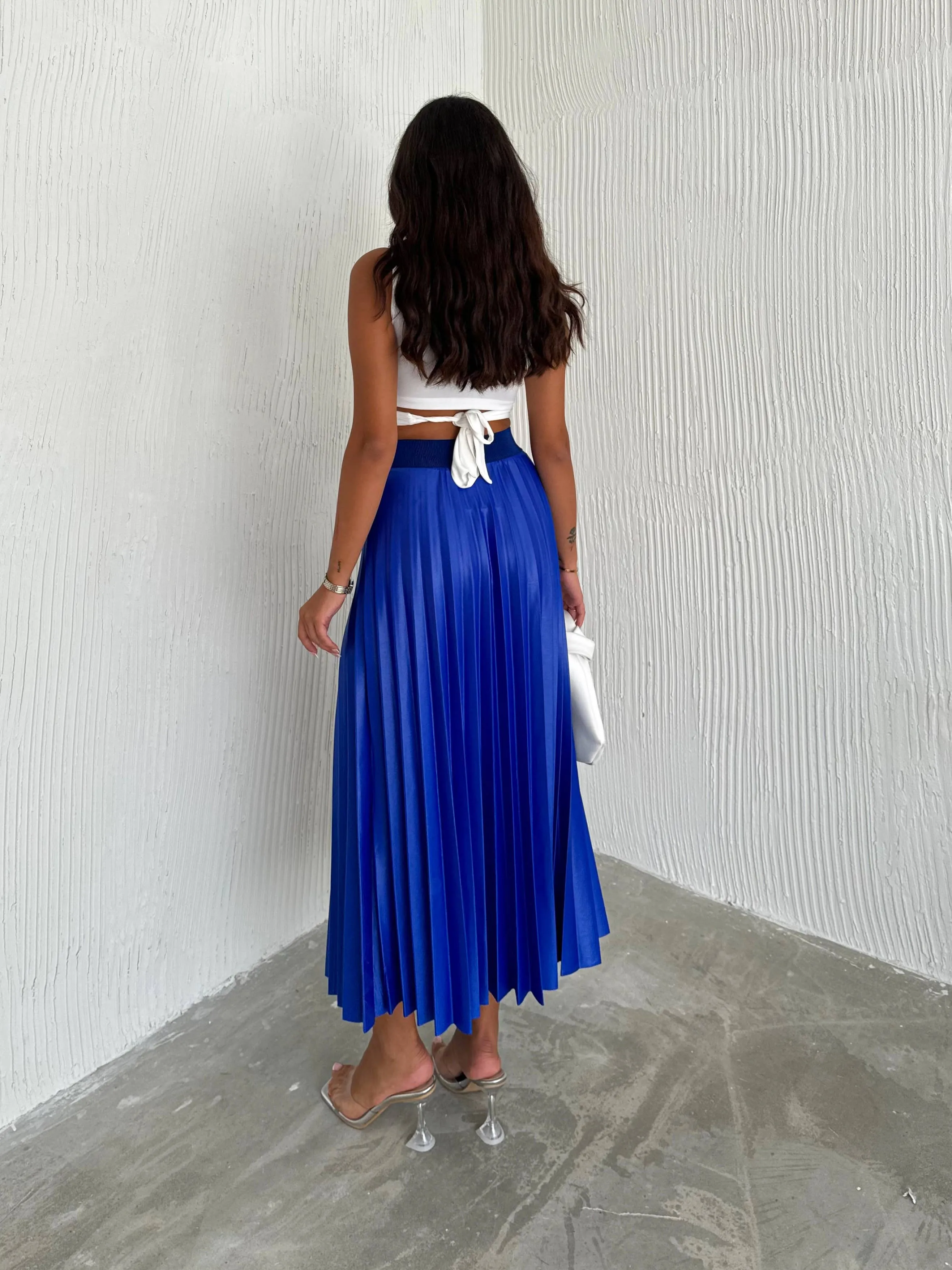 Women's Pleated Skirt Long Solid Color Skirt Modest Skirt: Black / L/XL