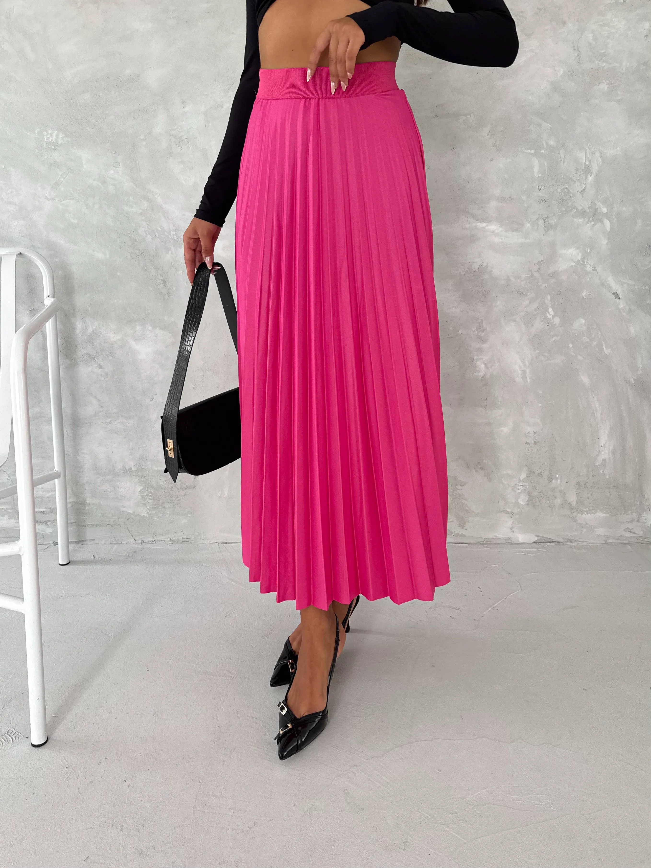 Women's Pleated Skirt Long Solid Color Skirt Modest Skirt: Black / L/XL