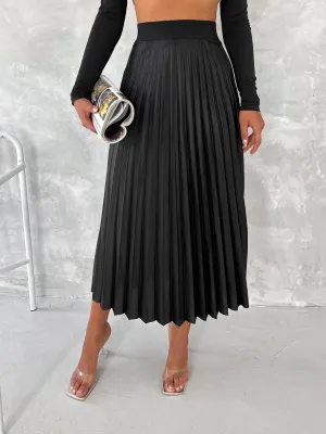Women's Pleated Skirt Long Solid Color Skirt Modest Skirt: Black / S/M