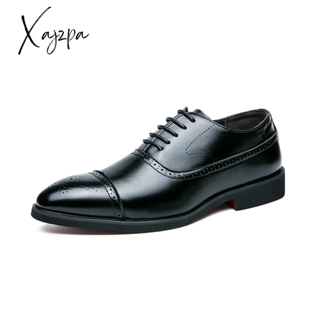 Xajzpa - Oxfords Men Shoes Red Sole Fashion Business Casual Party Banquet Daily Retro Carved Lace-up Brogue Dress Shoes