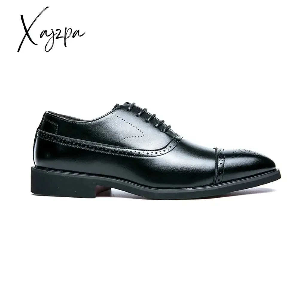 Xajzpa - Oxfords Men Shoes Red Sole Fashion Business Casual Party Banquet Daily Retro Carved Lace-up Brogue Dress Shoes