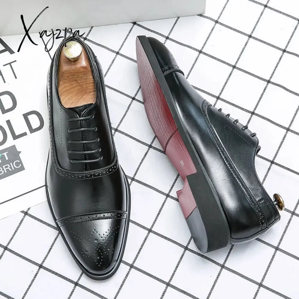 Xajzpa - Oxfords Men Shoes Red Sole Fashion Business Casual Party Banquet Daily Retro Carved Lace-up Brogue Dress Shoes