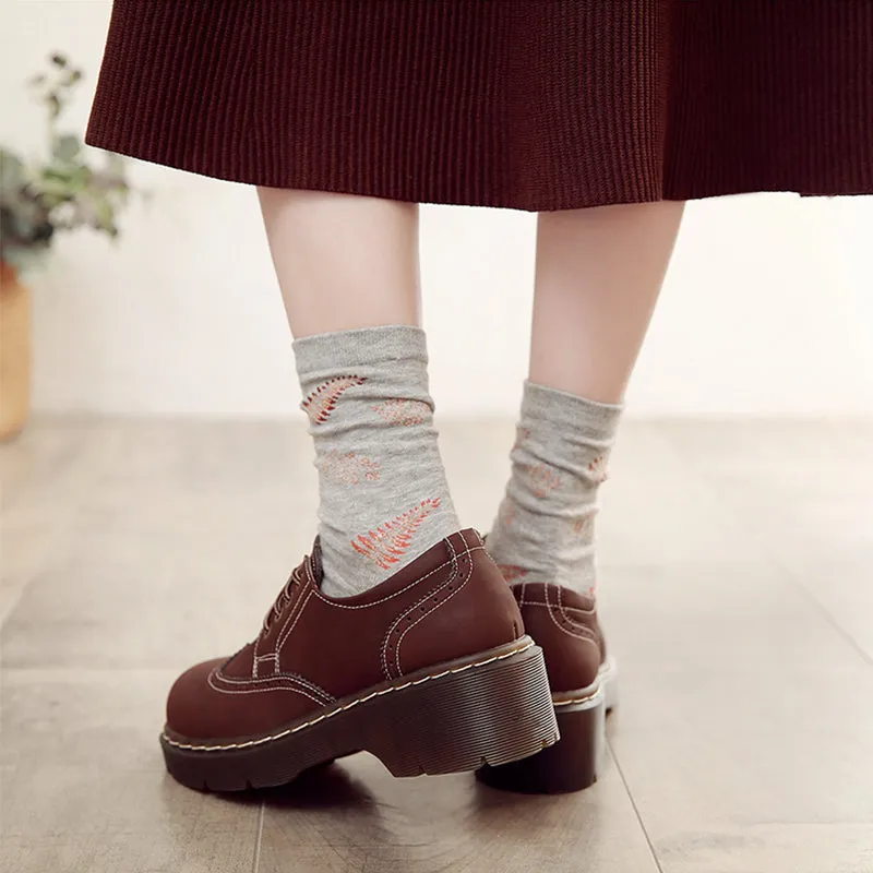 xakxx Female Big Head Student Soft Brock Flats Retro British College Wind Genuine Split Leather Shoes Women Thick Bottom Oxfords